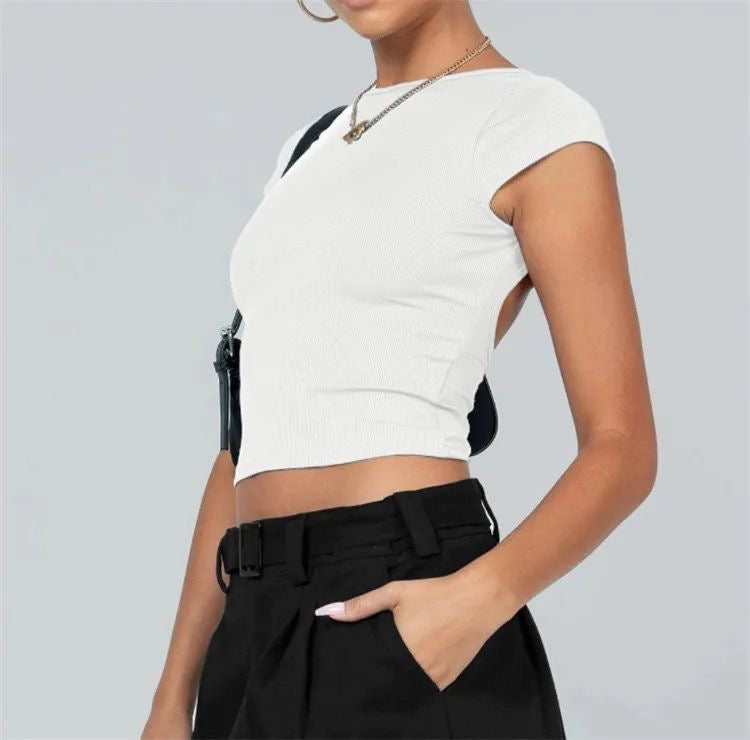 Backless short sleeve crop top