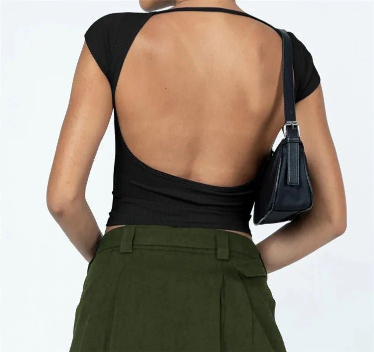 Backless short sleeve crop top