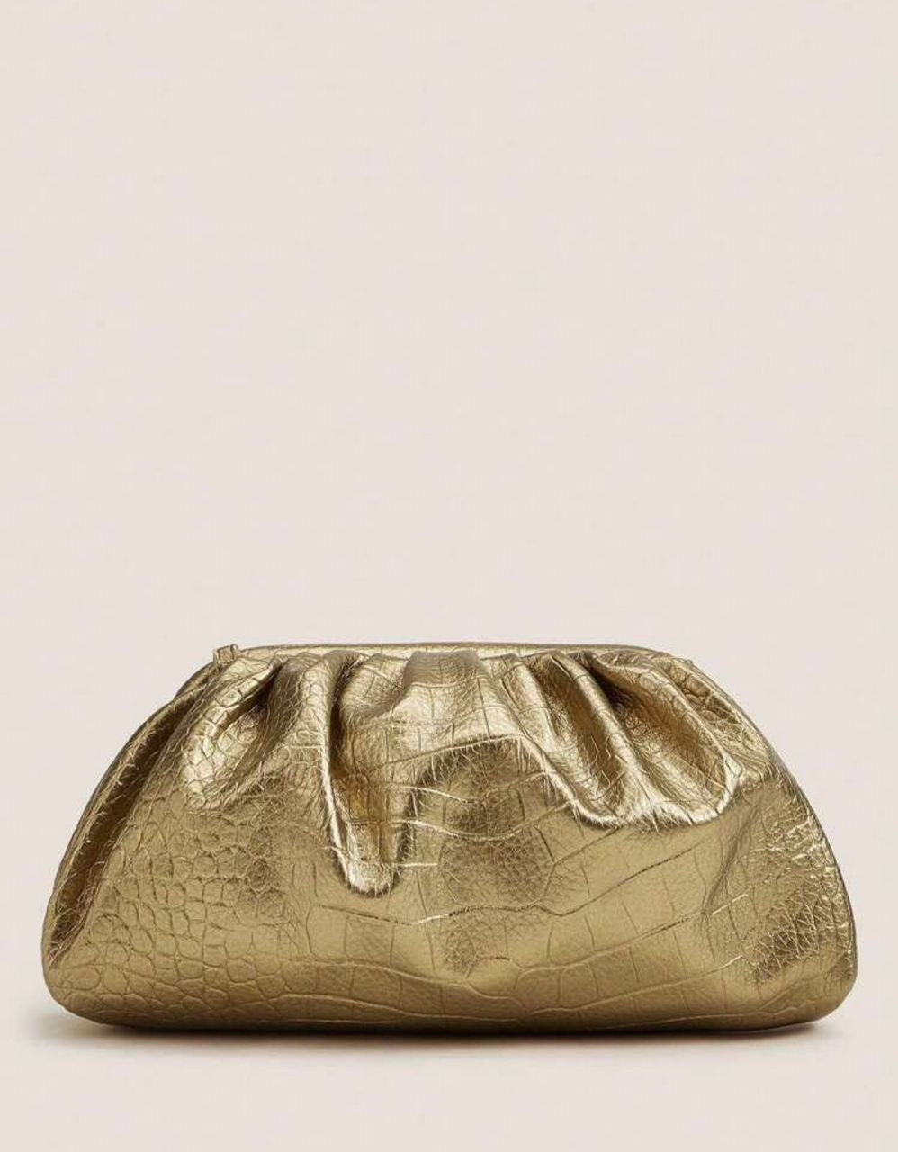 Croc Embossed Ruched Clutch Bag