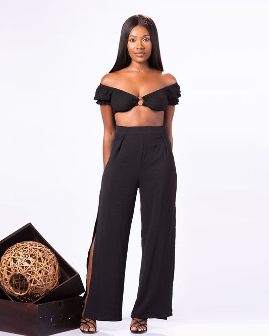 High waisted side slit pants