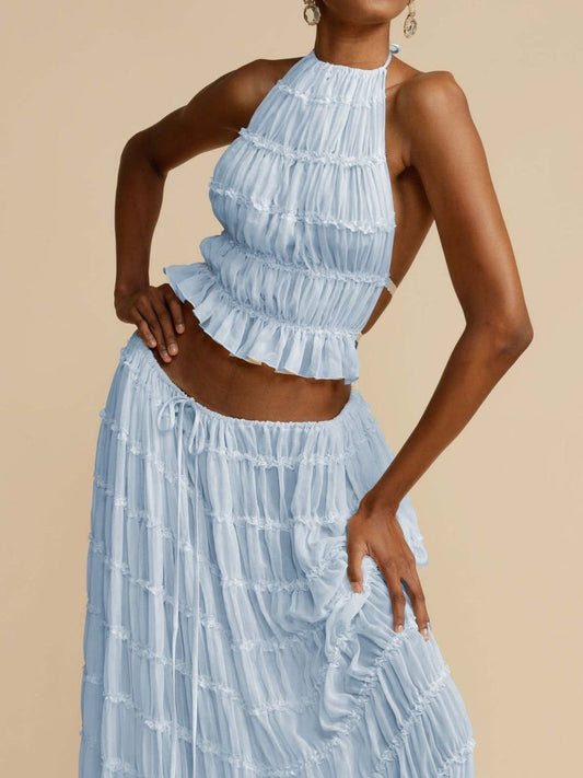 Halter pleated sleeveless 2 piece