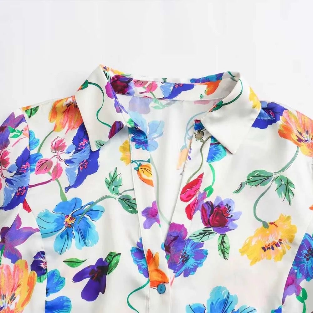 Satin floral print shirt