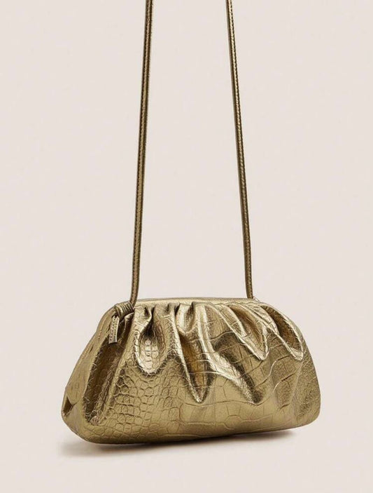 Croc Embossed Ruched Clutch Bag