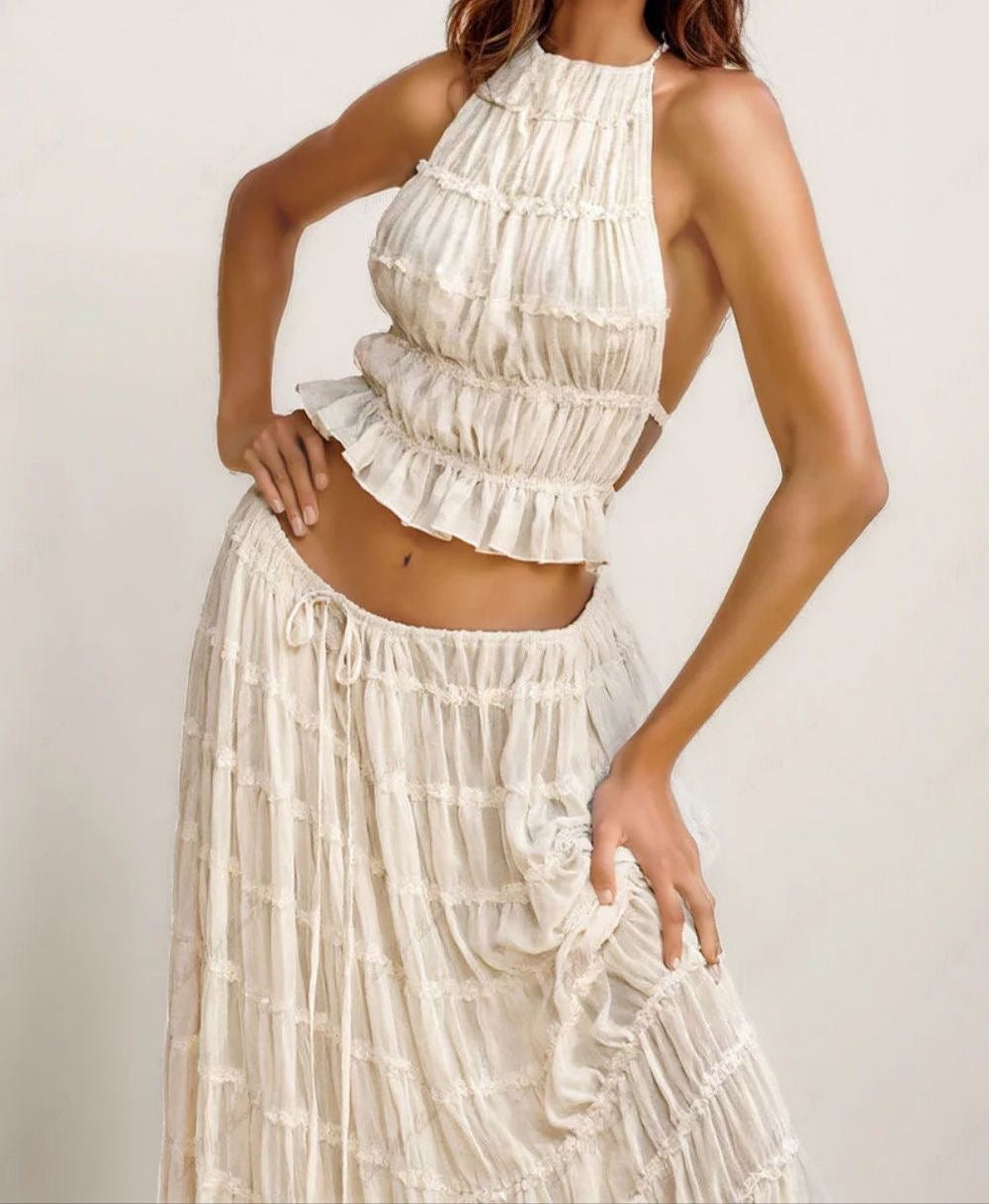 Halter pleated sleeveless 2 piece