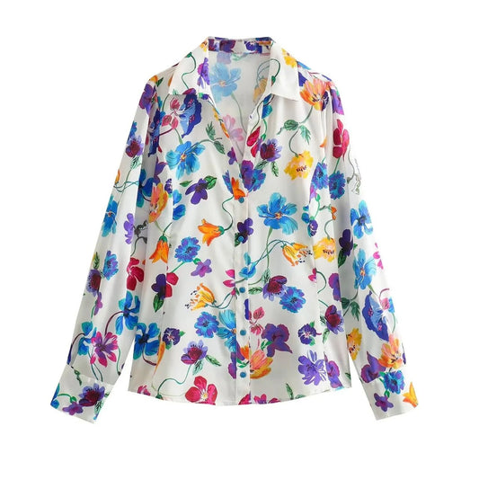 Satin floral print shirt